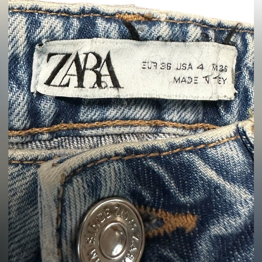 Zara Jeans Womens Blue Denim Distressed Stretch Raw Hem Small Slits at Hem. US 4 - Picture 4 of 8